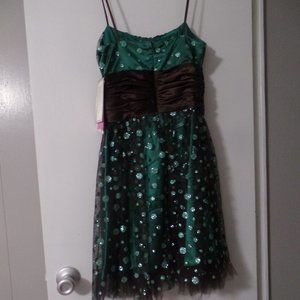 Brown and Green Sparkly cocktail/party mini dress